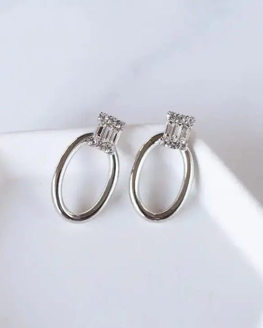 The Tiny Details Crystal Silver Ava Oval Earrings