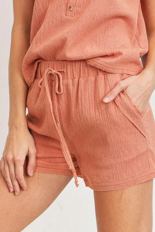 The Tiny Details Drawstring Two-Sided Pocket Clay Shorts