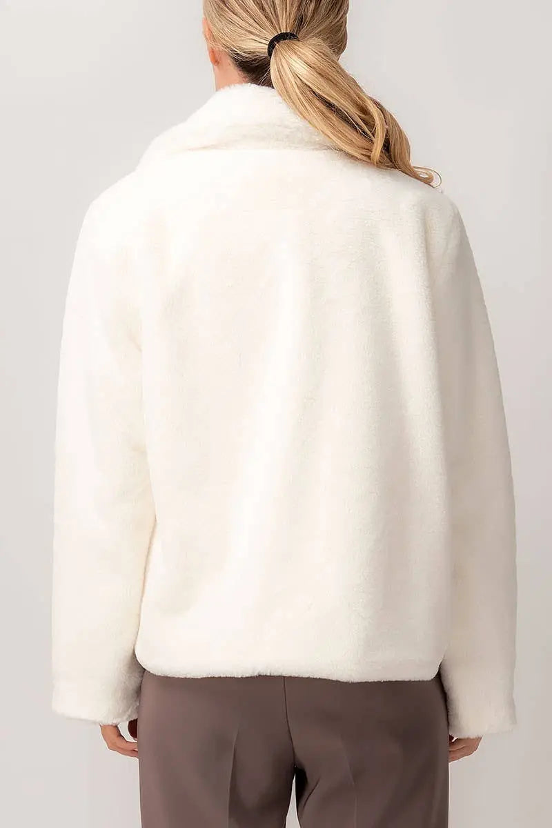 The Tiny Details Faux Ivory Fur Collared Long Sleeve Jacket