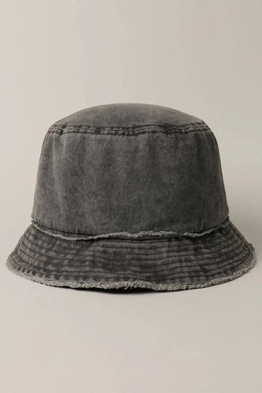 The Tiny Details Frayed Canvas Cotton Denim Bucket Hat