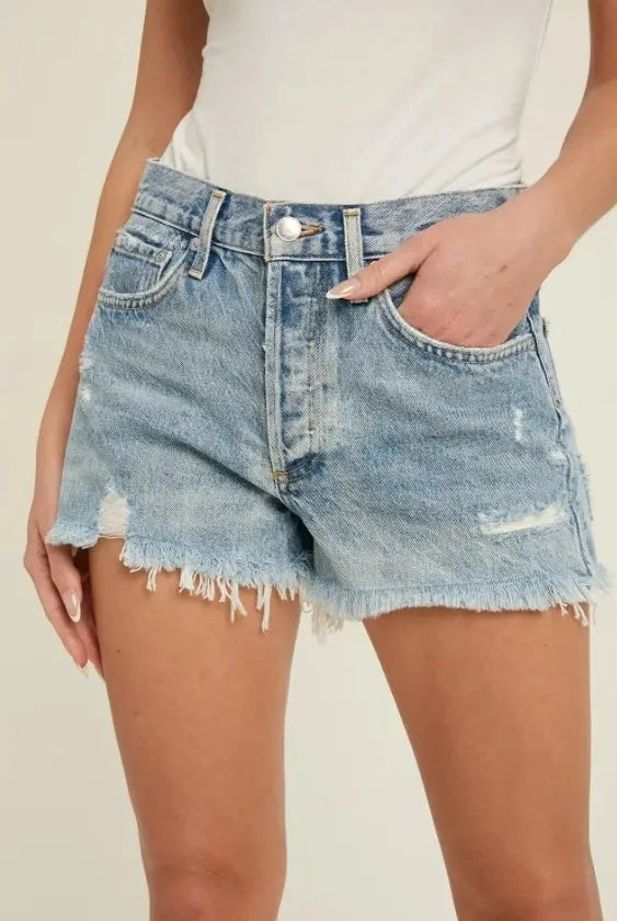 The Tiny Details Frayed Hem Distressed Denim Shorts