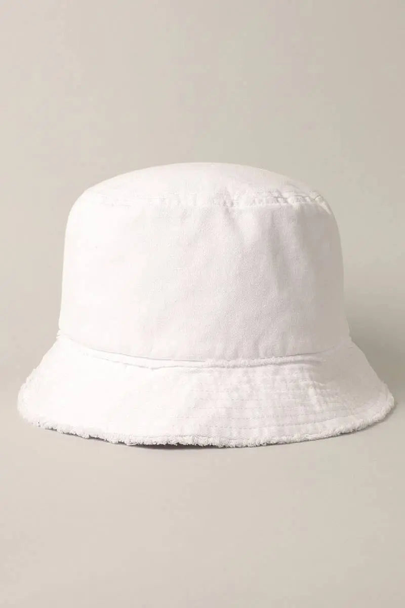 The Tiny Details Frayed White Canvas Cotton Denim Bucket Hat
