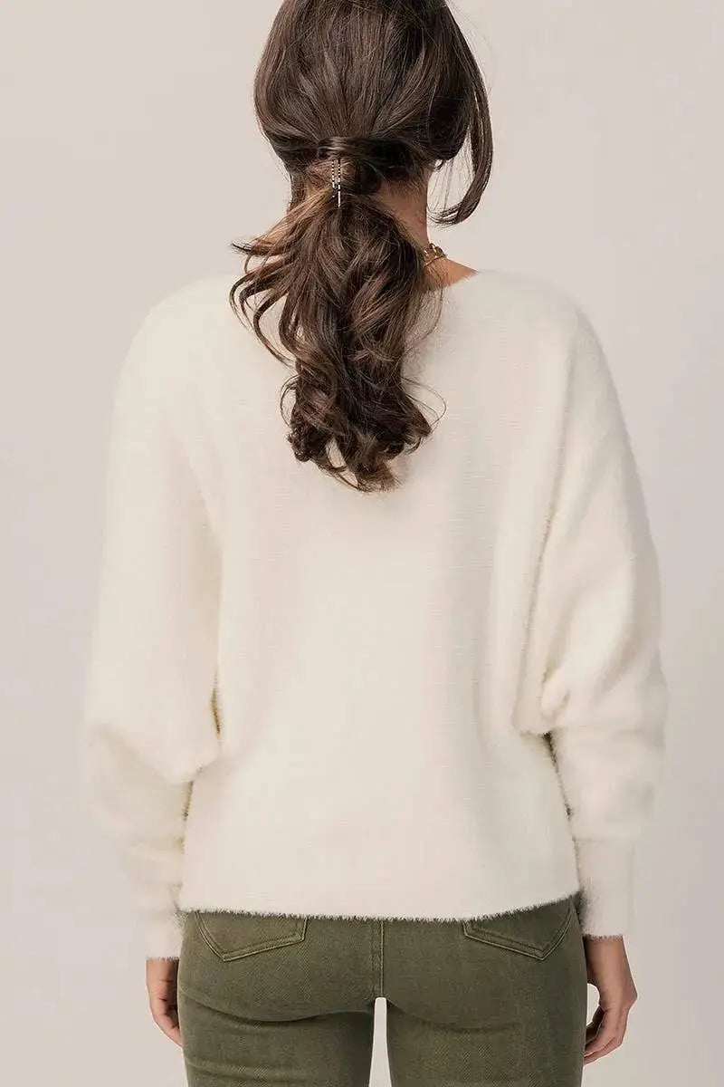 The Tiny Details Fuzzy Whip Cream Knit Dolman Sweater