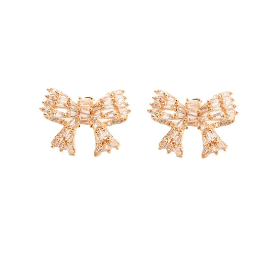 The Tiny Details Gold Mini Sparkler Bow Stud Earrings