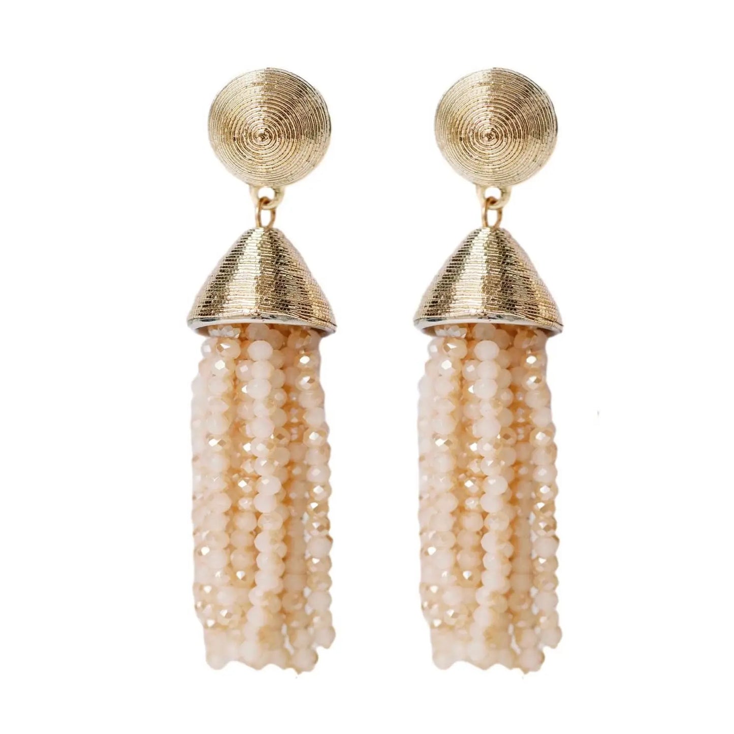The Tiny Details Gold Neutral Beaded Tassel Earrings