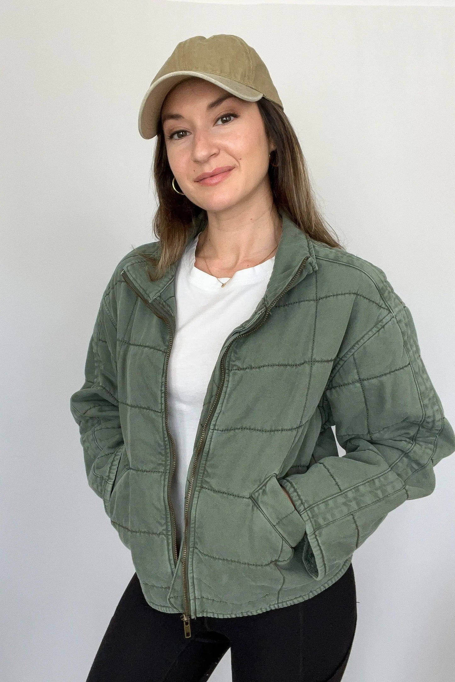 The Tiny Details Green Dolman Quilted Denim Jacket