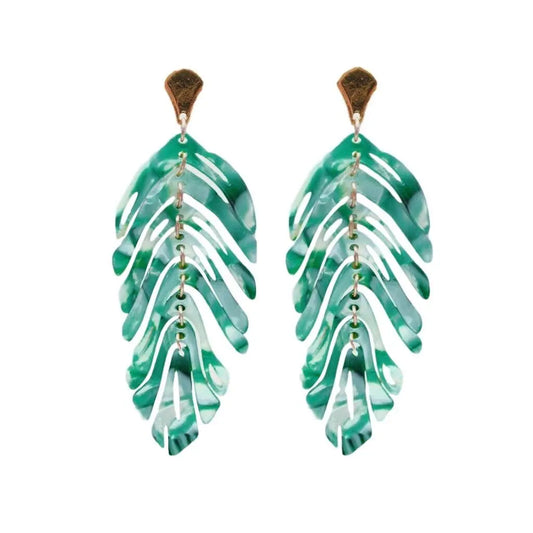 The Tiny Details Green Monstera Palm Drop Earrings