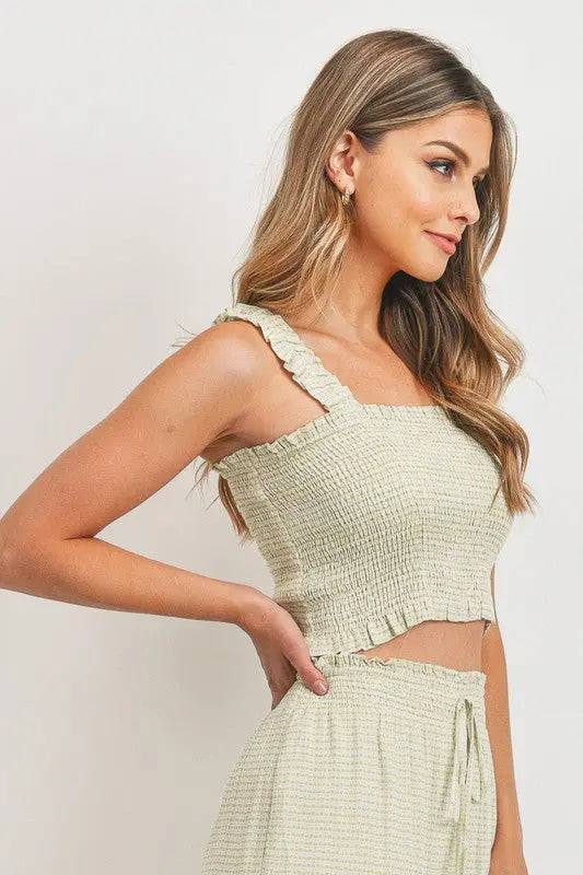 The Tiny Details Green Printed Frill Strap Smock Top