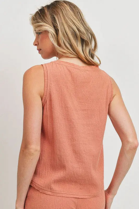 The Tiny Details Half Button Front Sleeveless Top