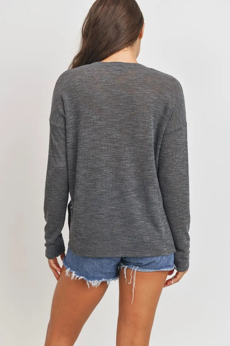 Shop Tiny Details Heather Charcoal Lightweight Long Sleeve Top for women