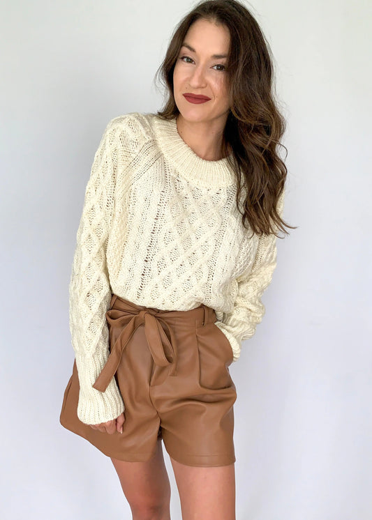 The Tiny Details Ivory Raglan Long Sleeve Cable Knit Sweater