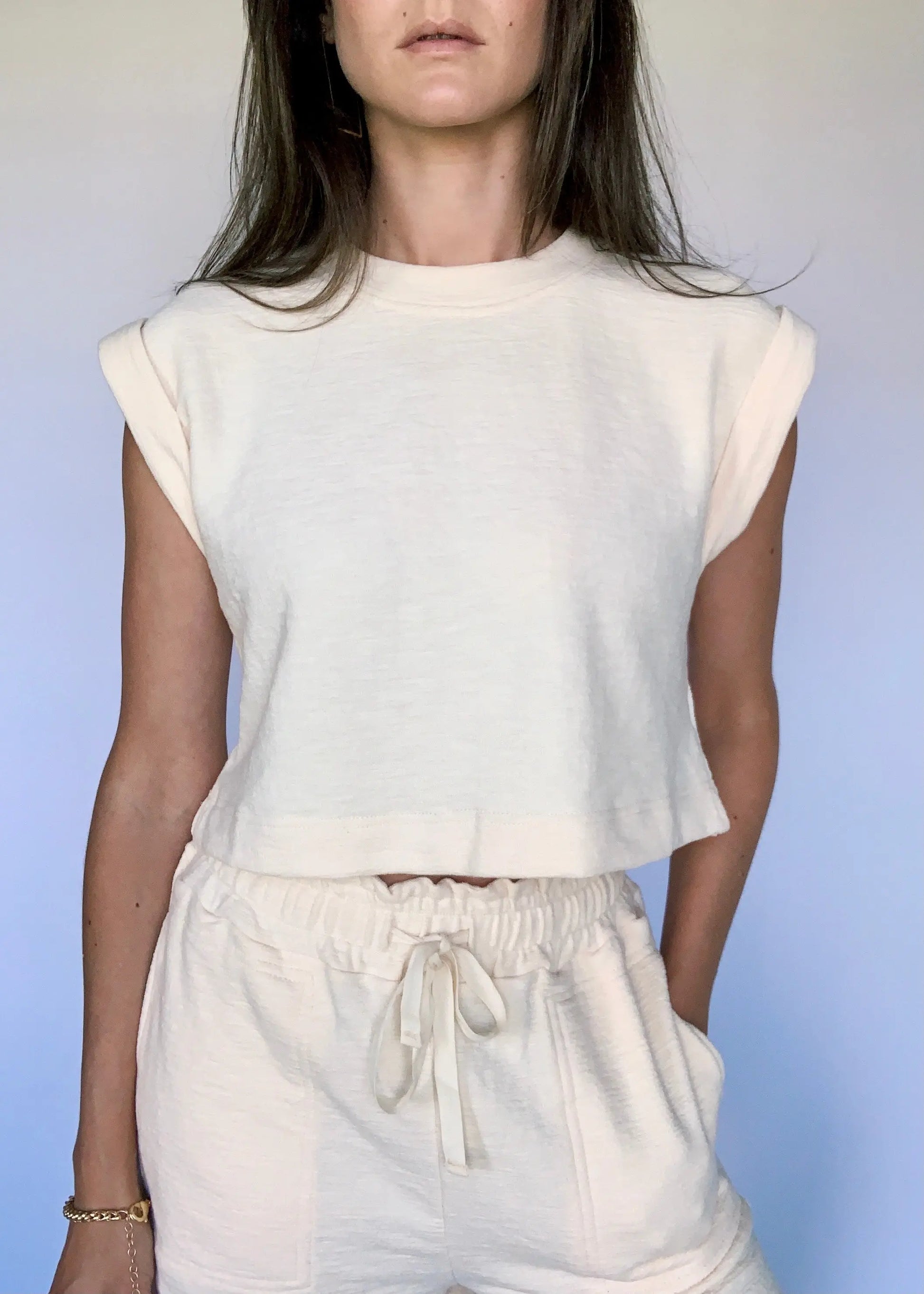 The Tiny Details Ivory Solid Textured Crop Top