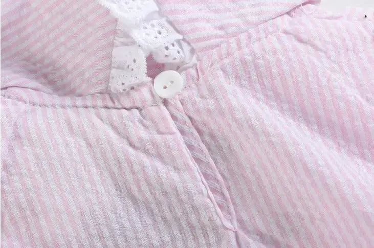 The Tiny Details Light Pink Seersucker Collared Bubble Baby Romper