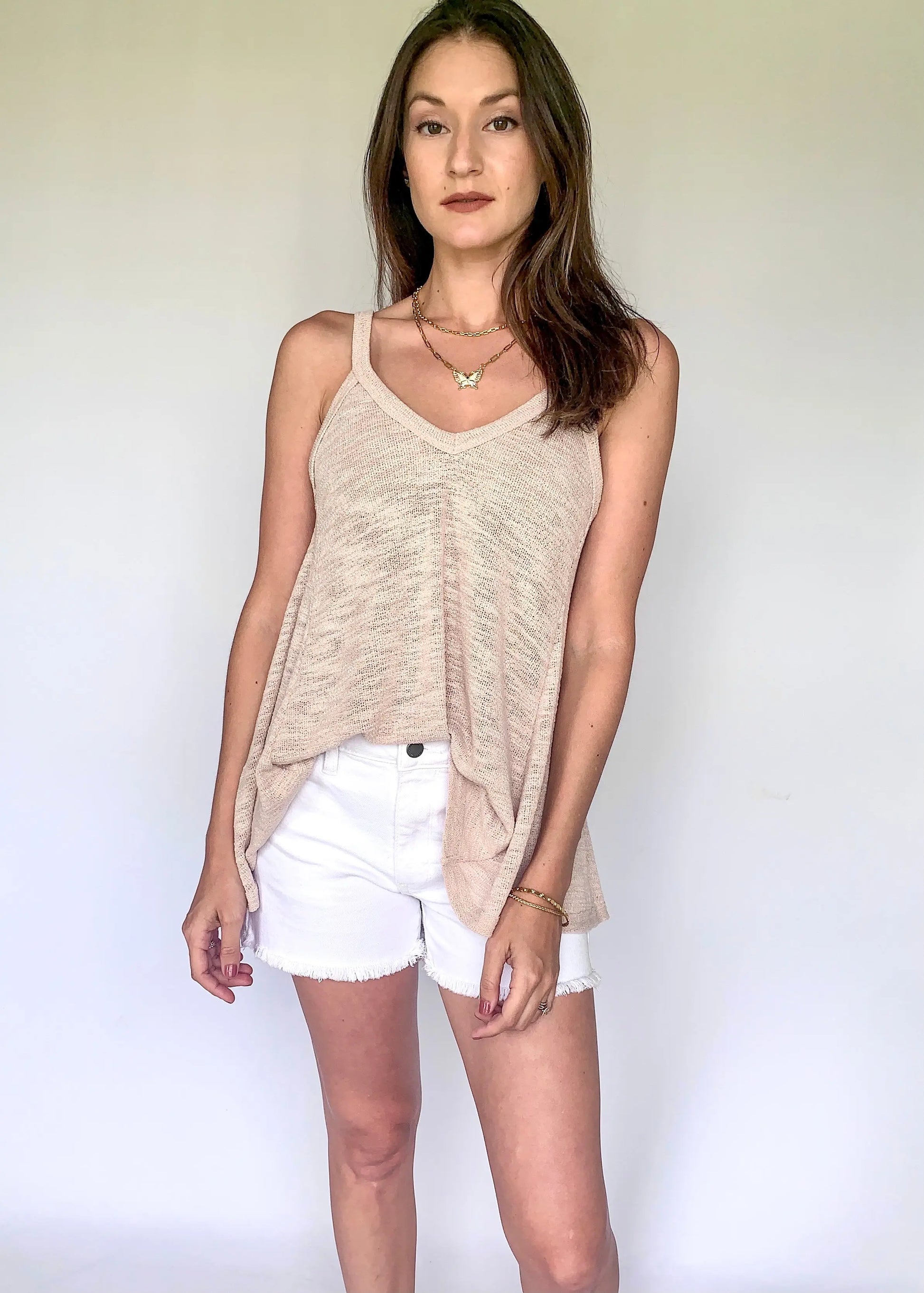 The Tiny Details Mink Pink Low Gauge Swing Knit Tank