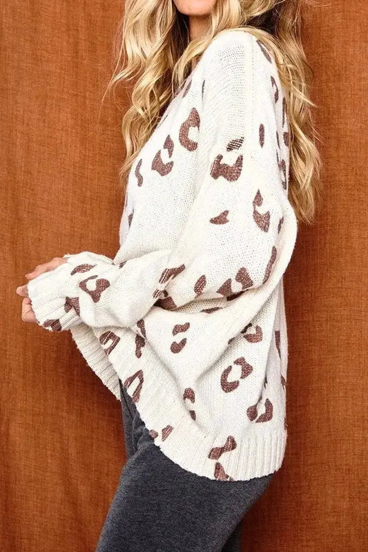 The Tiny Details Neutral Relaxed Leopard Pullover Sweater *Size Large*