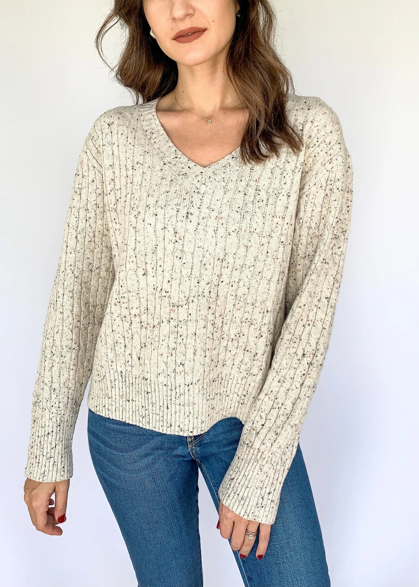 The Tiny Details Oatmeal Confetti Cable Knit Sweater