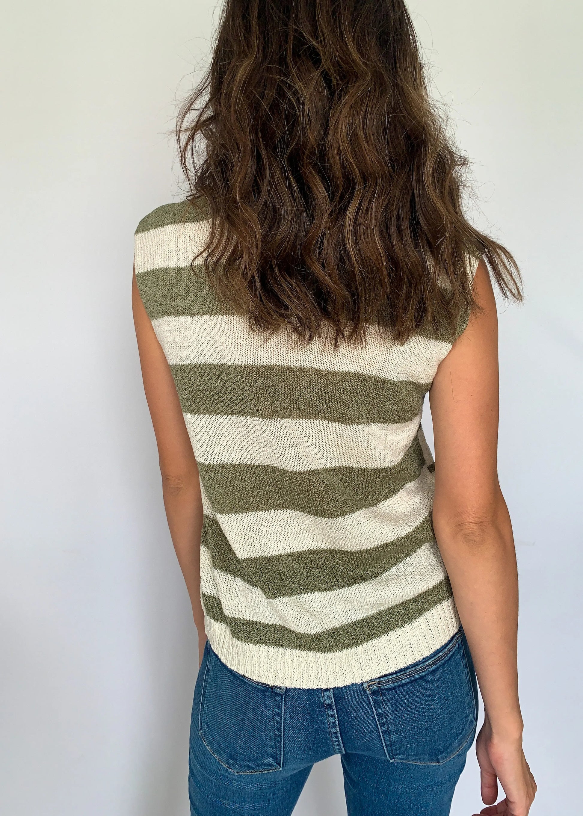 The Tiny Details Olive & Cream Horizontal Stripe Knit Pullover *Size Large*