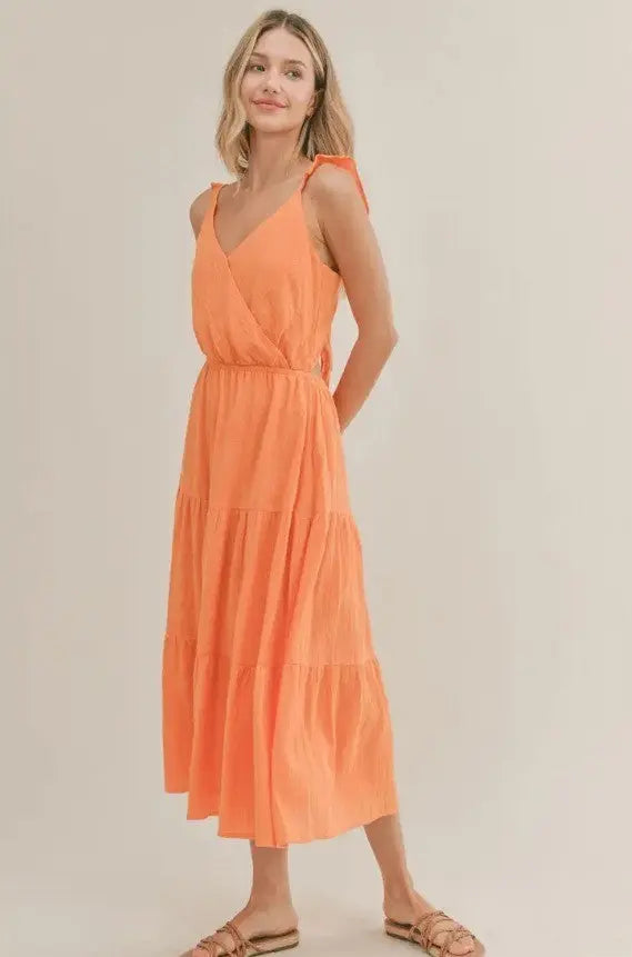 The Tiny Details Orange So Cal Midi Dress