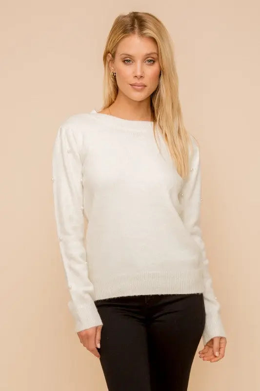 The Tiny Details Pearl Detailed Mock Neck Sweater