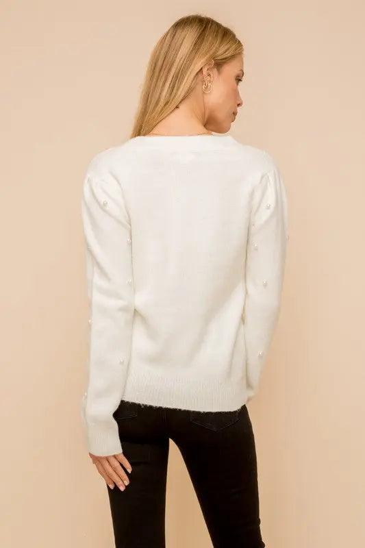 The Tiny Details Pearl Detailed Mock Neck Sweater