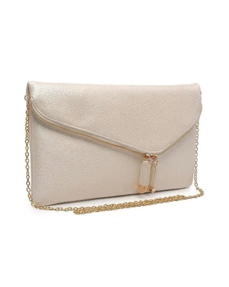 The Tiny Details Pearl Gold Leather Stella Clutch