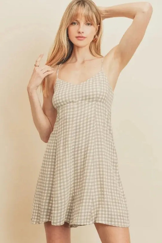 The Tiny Details Picnic Gingham Open Back Romper