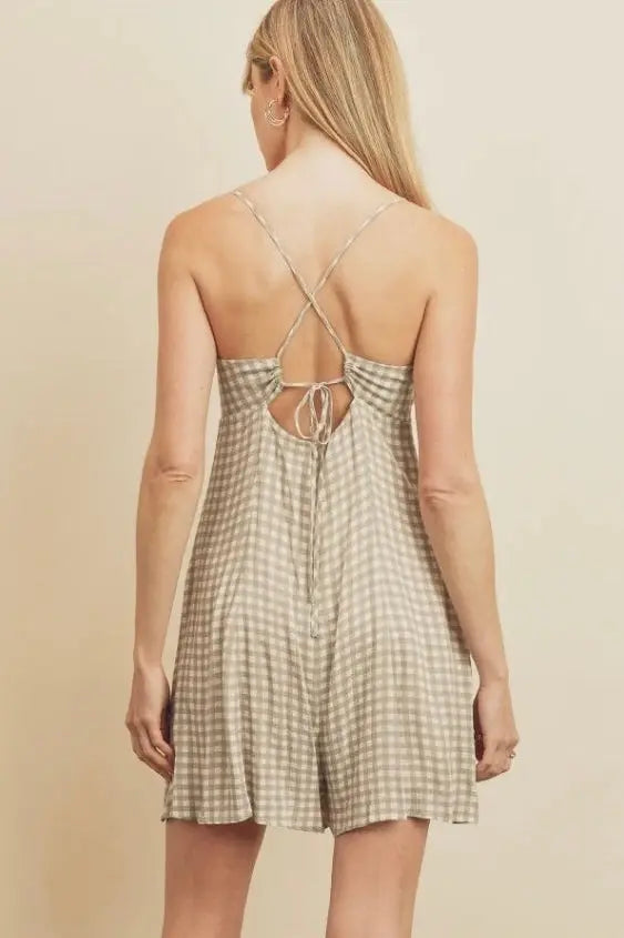 The Tiny Details Picnic Gingham Open Back Romper