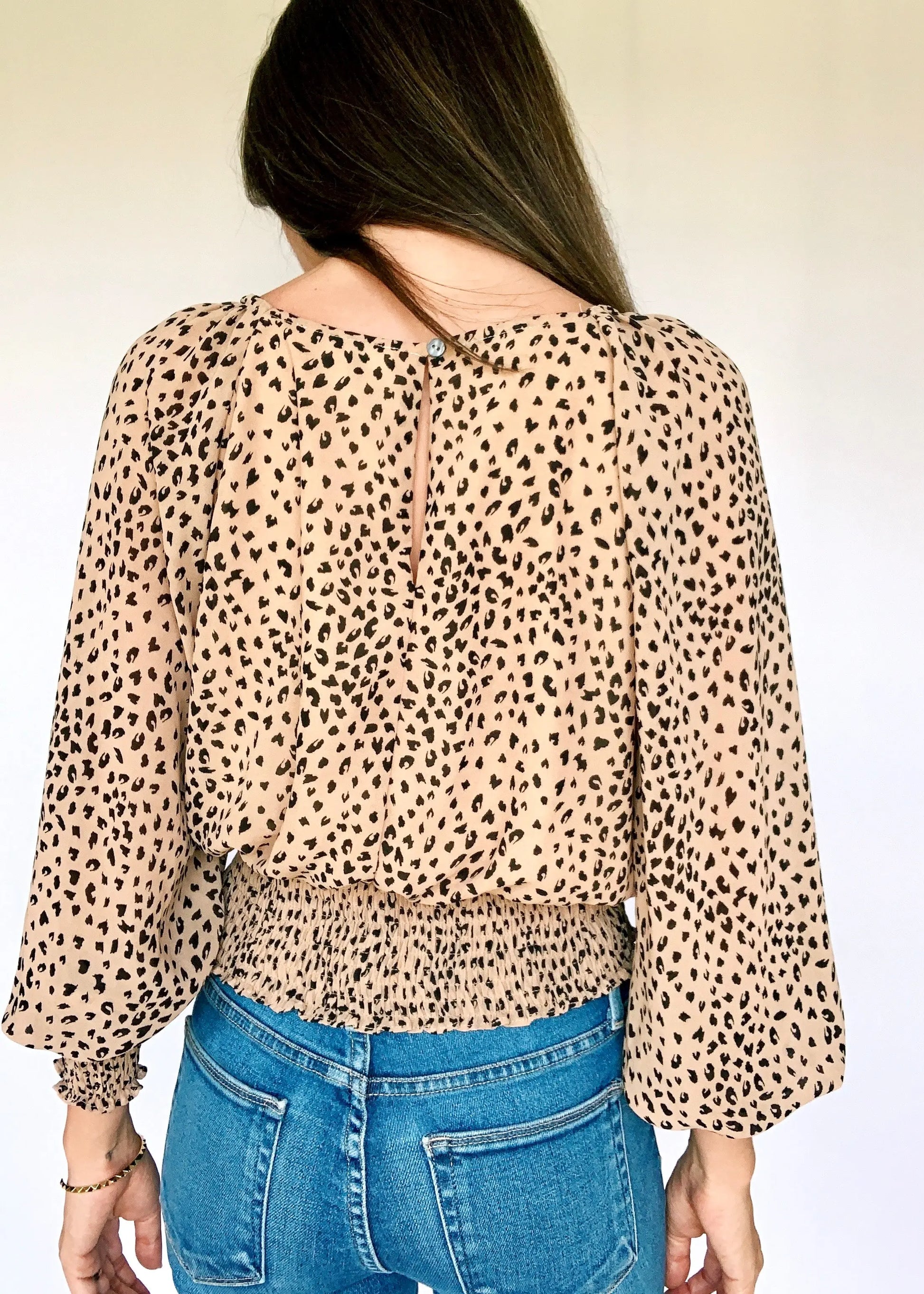 The Tiny Details Printed Long Dolman Sleeve Smocked Waist Top