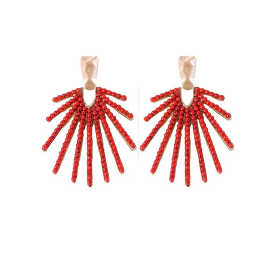 The Tiny Details Red Sunburst Drop Statement Earrings