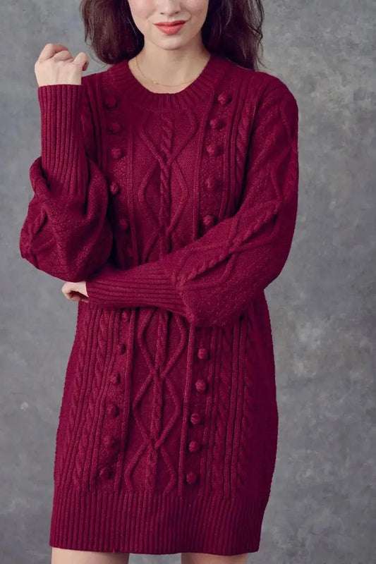 The Tiny Details Sangria Cable Knit Sweater Mini Dress