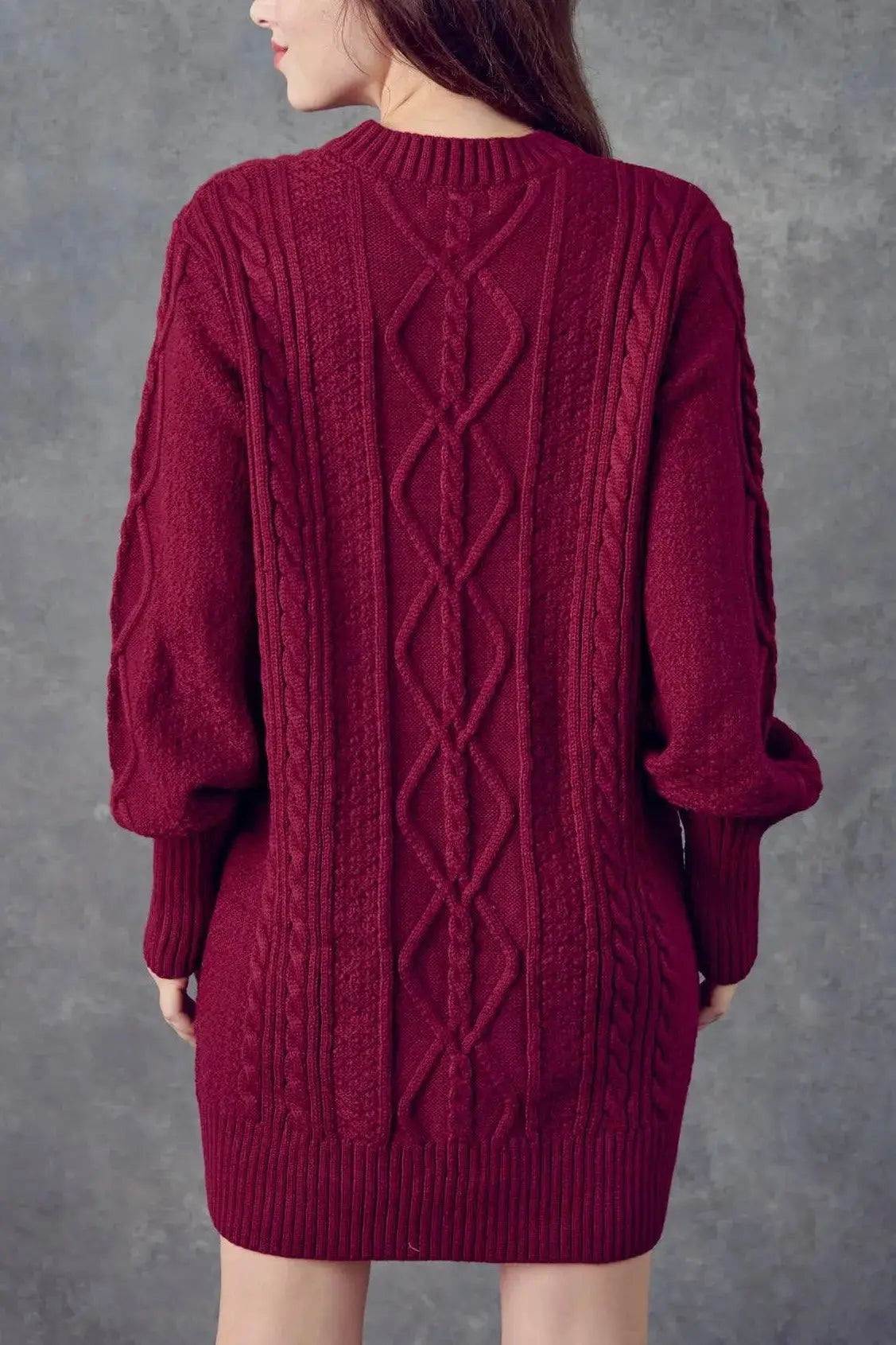 The Tiny Details Sangria Cable Knit Sweater Mini Dress