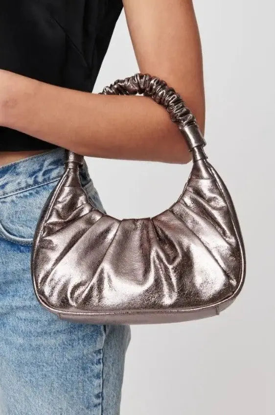 The Tiny Details Stormi Pewter Cracked Metallic Handbag