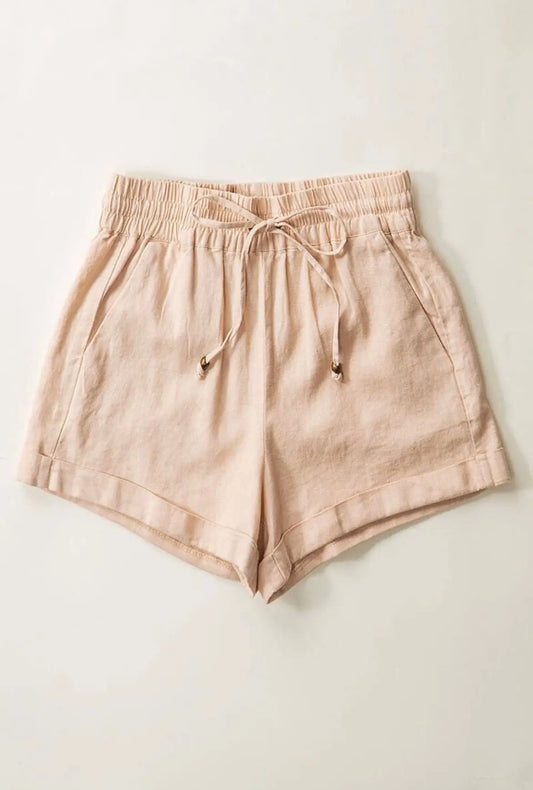 The Tiny Details String Tie Waistband Linen Shorts