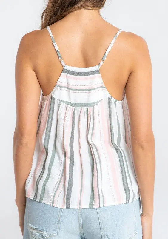 The Tiny Details Striped Racerback Button Down Cami