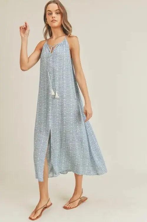 The Tiny Details Tassel Button Front Printed Midi Dress *Size Medium*