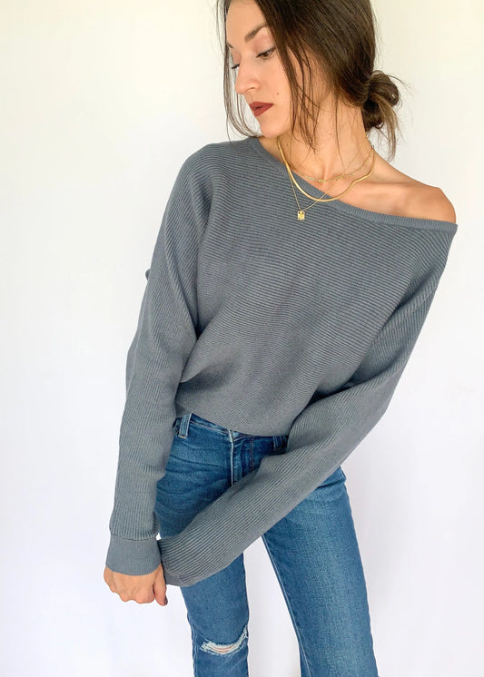 The Tiny Details Teal Rib Knit OTS Dolman Sweater *Size XLarge*