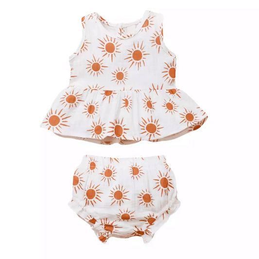 The Tiny Details Terracotta Sun Two-Piece Flutter Top and Bloomer Set