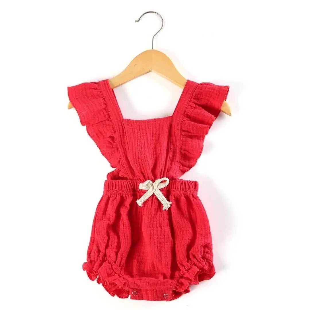 The Tiny Details Tiny Babe Red Ruffle Bubble Romper