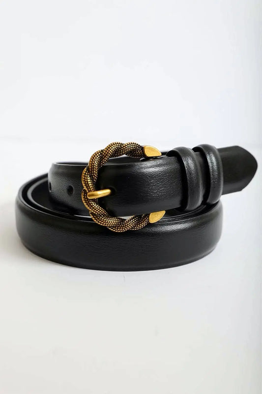 The Tiny Details Twisted Buckle Black Leather Belt