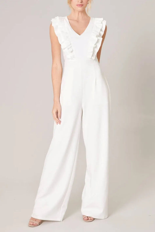 The Tiny Details White Ruffle Wide Leg Jumpsuit