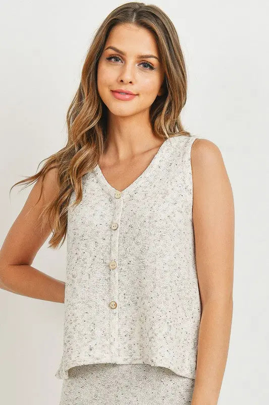 The Tiny Details Wooden Button Front Sweater Tank